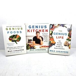 Lot of 3 Max Lugavere Genius Life Kitchen Foods Hardcover Books Dust Covers NEW
